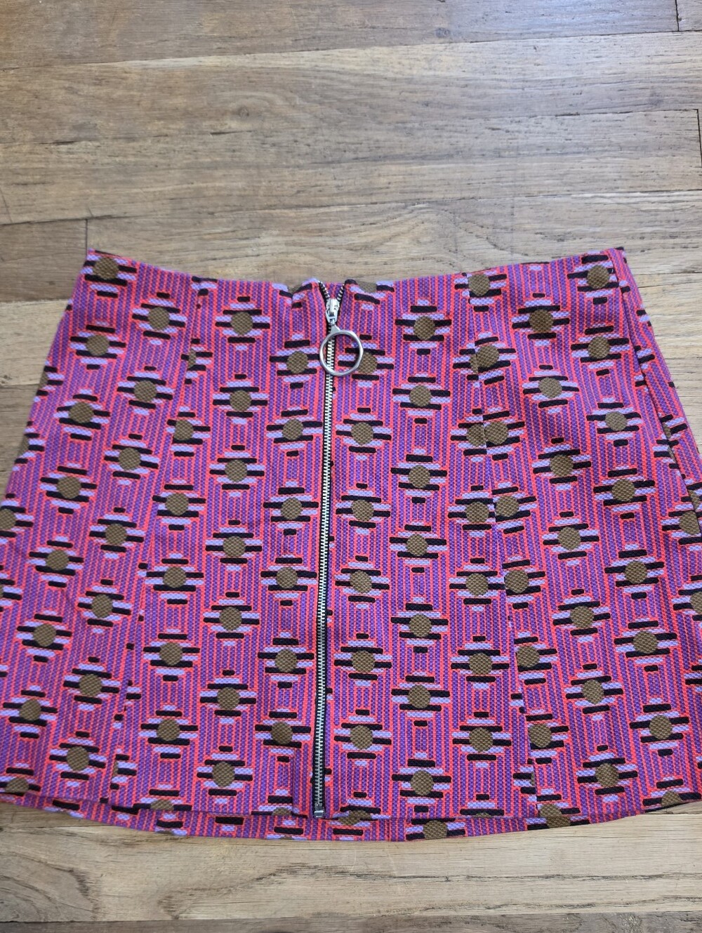 Zara Pink Geo-Pattern Mini Skirt with Front Zip